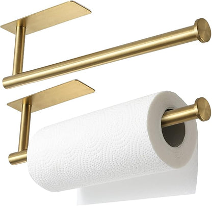 theaoo 2 Packs Paper Towel Holder - Under Cabinet Paper Towel Holder for Kitchen, Adhesive Paper Towel Roll Rack for Bathroom Towel, Wall Mounted Paper Towel Rack, SUS304 Stainless Steel