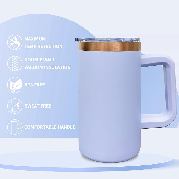 20 oz Insulated Coffee Mug with Lid, Stainless Steel Coffee Tumbler Bulk, Double Wall Vacuum Travel Mug with Handle, Leakproof Powder Coated Coffee Cups for Hot and Cold Drinks (Lilac,4 pack)