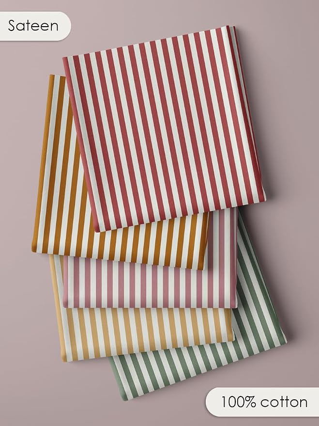 Cotton Patchwork Quilting Fabric Panel – 155×100 cm, 100% Cotton, Made in Türkiye (PRT_KUP 01-001) (Striped Printed, 5 pcs (23.6x11.8 inc))
