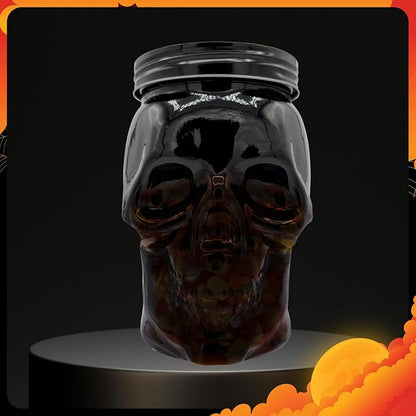 DURA LIVING Set of 2 Skull Mason Jar Glasses with Lids | 42oz Reusable Halloween Drinking Glasses | Unique Skull Décor, Storage, & Canning Jars for Parties & Gifts