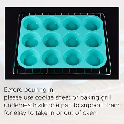 CAKETIME Silicone Muffin Pan Set, Cupcake Pans 12 Cups Silicone Baking Molds, Food Grade, Pinch Test Approved, Pack of 2