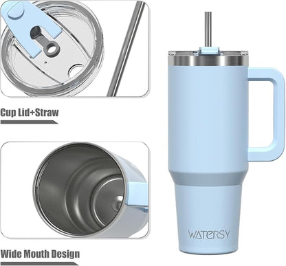 20 oz Tumbler with Handle,Tumbler with Lid and Straw,Double Wall Insulated Cup Stainless Steel Travel Mug(Cold for 34 Hours),Water Bottle for Iced Tea,Coffee,Cold Beverages(Blue)
