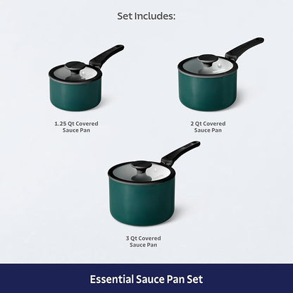 Tramontina Ceramic Non Stick 6-Piece Nesting Sauce Pan Set with Lids - Stackable Nonstick Cookware Set, Dishwasher and Oven Safe, Teal