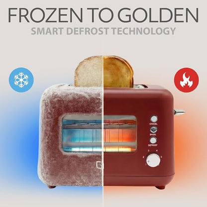WILLOW Eco Series 2 Slice Toaster with Clear-View Window, 6 Shade Settings, 900W Retro Toaster with Extra Wide Slots, Bagel, Cancel, & Defrost Buttons, Toasters 2 Slice w Crumb Tray for Easy Cleanups