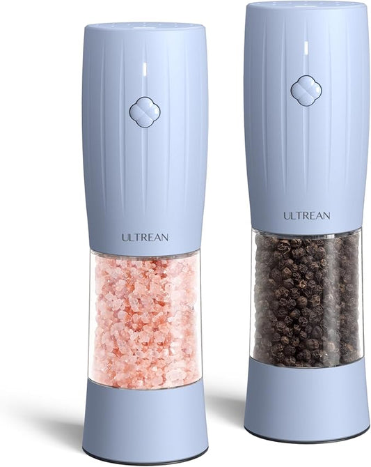 Ultrean Electric Salt and Pepper Grinder Set, USB-C Rechargeable, Salt and Pepper Shakers Spice Mill with 6 Adjustable Coarseness LED Light Larger Capacity, Kitchen Gadget, Gift for Women Mom, Blue