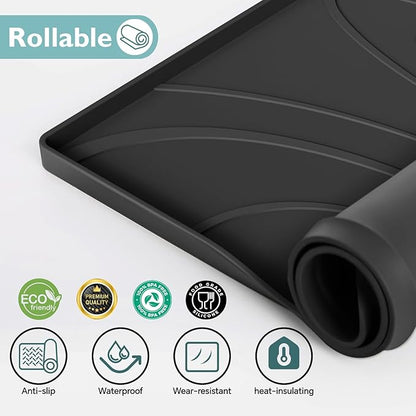Under Sink Mat 28" x 19", Silicone Under Sink Liner for Kitchen and Bathroom, Waterproof Cabinet Protector Drip Tray, Protects Cabinets from Leaks and Spills