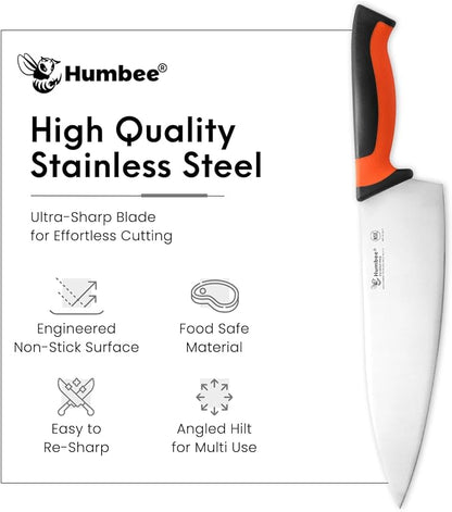 10-Inch Chef Knife, NSF Certified Razor-Sharp High Carbon Stainless Steel Blade – Ergonomic Color Coded Handle, Non-Slip Grip Kitchen Knife, DT-10 Series, Orange