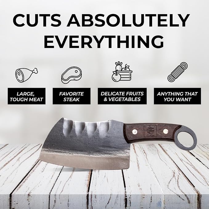 COOLINA Vikings Duo Butcher & Cleaver Knife Set - Hand-Forged High-Carbon Steel, Razor Sharp, Full Tang, Wood Handle, Perfect for BBQ, Meat & Veggies, Built for Grill Masters