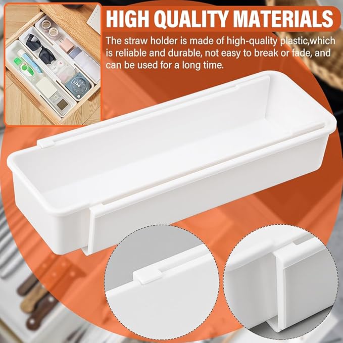 Expandable Straw Organizer for Cabinet, Reusable Multi-Functional Long Straw Drawer Storage for Kitchen Home(COLOR:White)