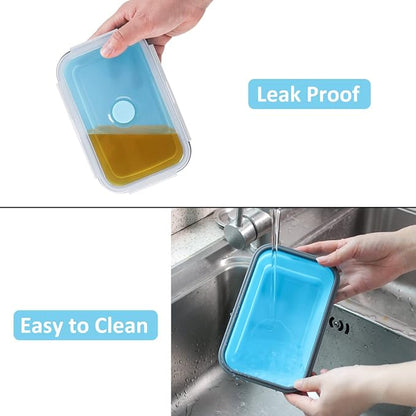 Collapsible Food Storage Containers with Airtight Lid & Air Vent, 4 Sizes, Kitchen Stacking Silicone Collapsible Meal Prep Container Set for Leftover, Microwave Freezer Dishwasher Safe, Blue, Set of 4