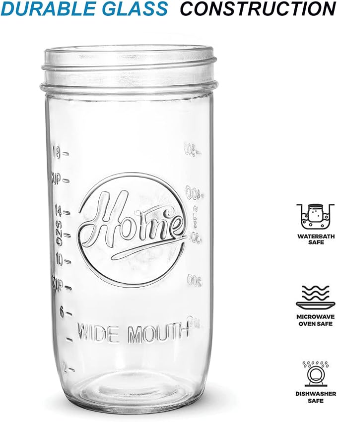 Tebery 6 Pack Wide Mouth Home Glass Mason Jars with Airtight Lids and Bands, 24-Ounce Canning Glass Jars for Canning, Fermenting, Pickling, Meal Prep, Overnight Oats, Jam, Jelly