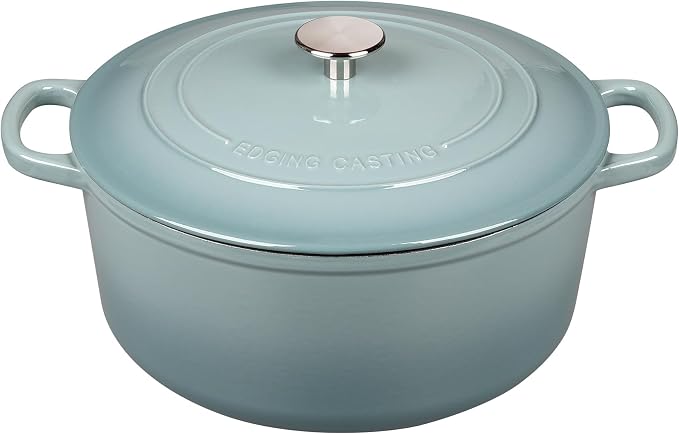 EDGING CASTING Enameled Dutch Ovens Cast Iron Dutch Oven Pot with Lid for Bread Baking, Cook, Dual Handle, 5.5 Quart, Seasalt