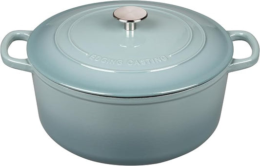 EDGING CASTING Enameled Dutch Ovens Cast Iron Dutch Oven Pot with Lid for Bread Baking, Cook, Dual Handle, 5.5 Quart, Seasalt