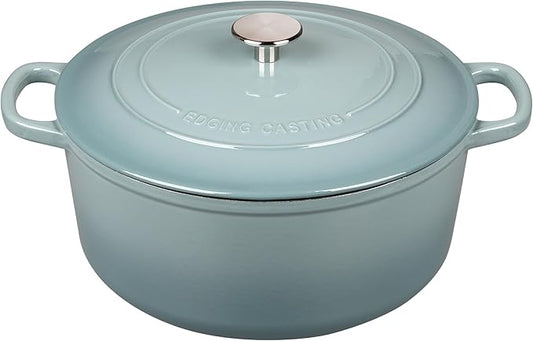 EDGING CASTING Enameled Dutch Ovens Cast Iron Dutch Oven Pot with Lid for Bread Baking, Cook, Dual Handle, 7 Quart, Seasalt