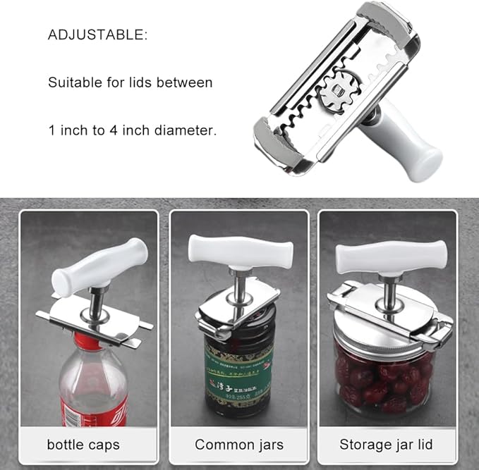 Upgraded Jar Opener Stainless Steel Adjustable Tool for 1-4 inches Bottle Can Lids, Easy Jar Opener with Non-Slip Rubber Pad For Seniors, Arthritis, Women, Chilren, Weak Hands