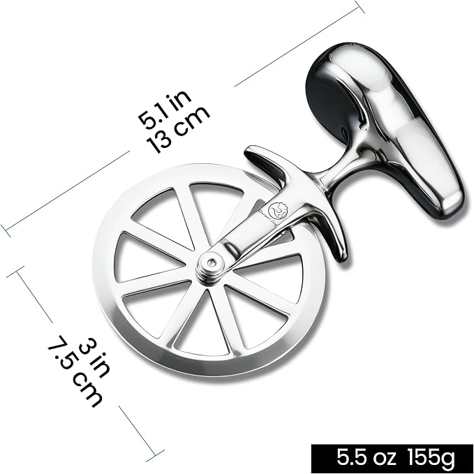 Unicycle Pizza Cutter Wheel, Durable Premium Stainless Steel One-Piece Sharp Blade, Mirror Polished No-Wobble Design, Ergonomic Non-Slip Handle, Easy to Clean Kitchen Gadgets, 5-Year Warranty