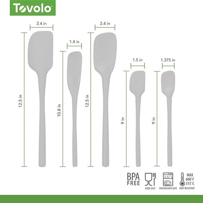 Tovolo Flex Core 5 Piece Silicone Spatula Set Heat Resistant All Silicone Utensils Include Non Stick Spatula Spoonula Jar Scraper, Dishwasher Safe BPA Free Spatulas for Baking Mixing, Oyster Gray