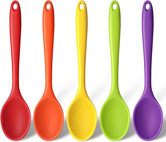 HANSGO 5PCS Small Silicone Spoons, 8 Inch Silicone Mixing Spoons for Baking, Cooking, Tasting, Quiet Stirring Hot Cocoa, Sauce, Risotto, Safe & Nonstick, Kitchen Gifts for Women, Cooking Gifts for Men
