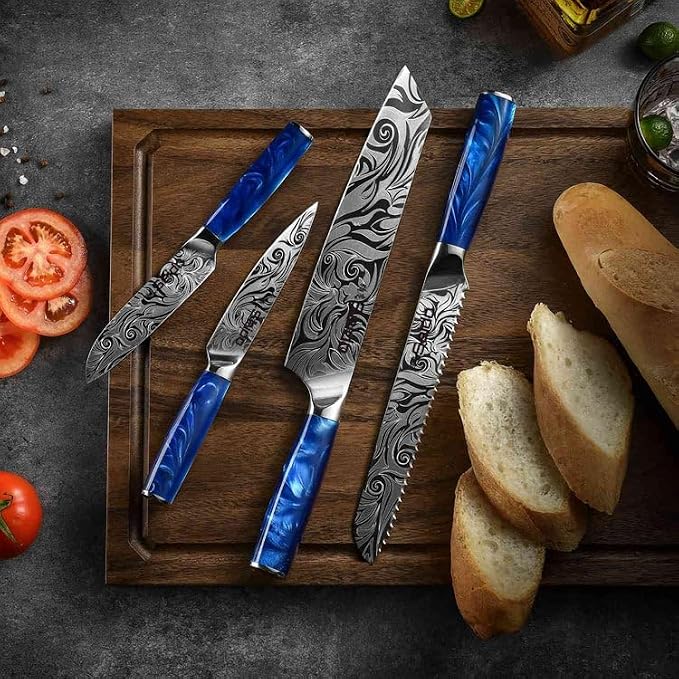 Seido Knives Tengoku Blue 10-Piece Chef Knife Set – Handmade High-Carbon Stainless Steel Blades, Resin Epoxy Handles, Ergonomic Balanced Professional Kitchen Knives