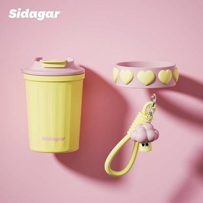 SDGA+ 12 oz Travel Coffee Mug Spill Proof Leak Proof, Stainless Steel Thermal Coffee Cup with Lid, Resuable Cup for Hot and Cold, Portable Tumbler for Women, Golden Sorbet