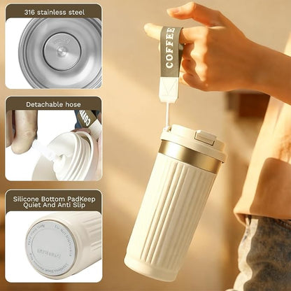 SPLMIFA Vacuum-Insulated Stainless Steel Travel Coffee Mug, Leak-Proof Reusable Coffee Cup with Lid-Keeps Drinks Hot & Cold for Hours, Durable Double Wall Tumbler for Men & Women (5th-White, 18OZ)