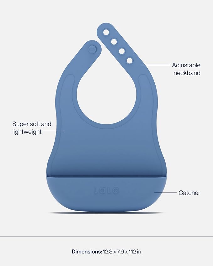 Lalo First Bites Silicone Baby Feeding Set - Baby Led Weaning Supplies - Non-Toxic Silicone - Includes 1 Bib, 2 Spoons, Training Cup, Suction Plate and Bowl - 6 Pieces - Blueberry