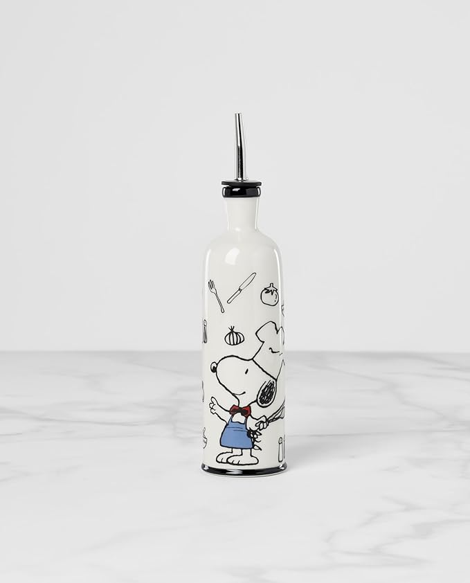 Lenox Home And Kitchen, Chef Snoopy Oil Bottle, Porcelain Material, Kitchen Gadgets, Oil Dispenser Bottle, Table Decor And Accessories, Snoopy Peanut Design, Home (White, 1 Piece, 11 Ounce Capcity)