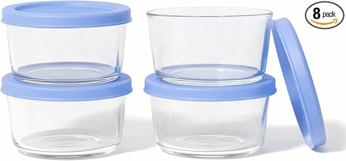 8-Piece Glass Food Storage Containers Set (4 Containers + 4 BPA-Free Lids) | 1-Cup, Leakproof | Microwave, Freezer, Oven & Dishwasher Safe | Ideal for Meal Prep & Pantry Organization, Lavender Blue