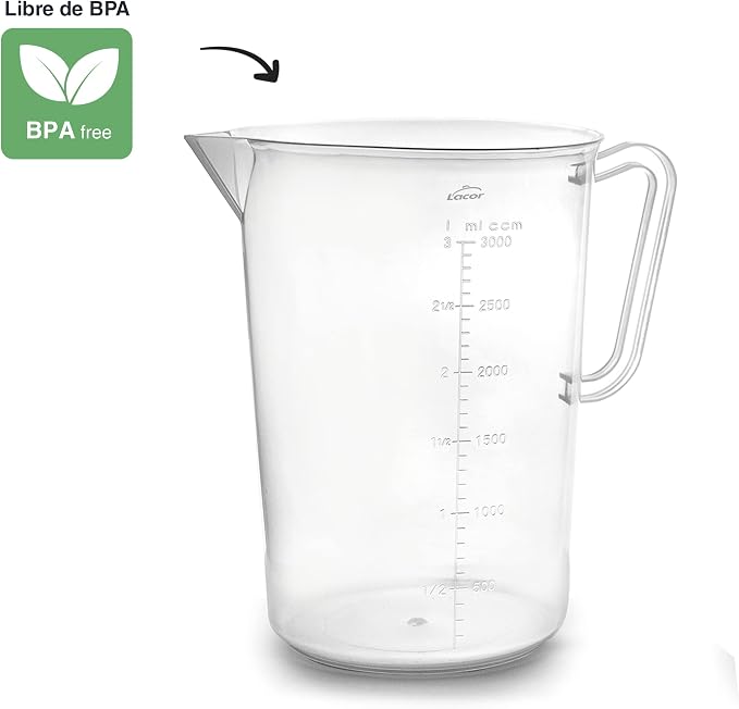 Lacor - 67213 - Measuring Jug, Measuring Cup, Liquid Meter, Polypropylene, BPA Free, 17 cm, 3 L
