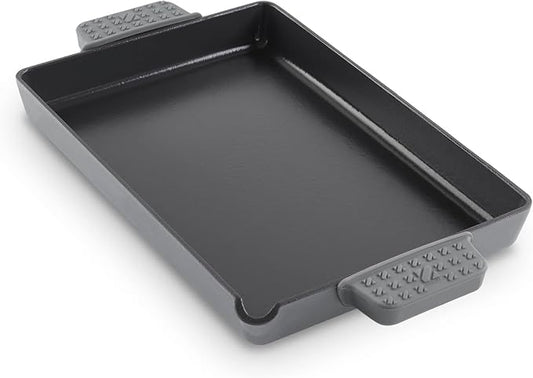DASH Zakarian by Dash 9"x13" Nonstick Cast Iron Pan with Pour Spout and Removable Silicone Grips for Searing, Baking, Broiling, Grilling and more - Grey