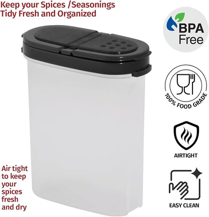SIGNORA WARE Spice Jars with Lids - 8 oz Refillable Empty Airtight Spice/Seasoning Containers Set -2 in 1 Pour/Sift Shaker Lids Clear Plastic Spice/Seasoning Organizer Kitchen/Travel 2 pk