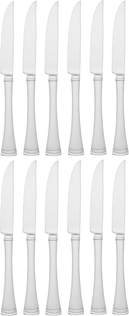 Lenox Silverware Set, Portola 12-Piece Steak Knife Flatware Set, Service For 12, Made Of 18/10 Stainless Steel, Dishwasher Safe, Home And Kitchen Utensils, Knives, Cutlery (Silver, 12 Piece)
