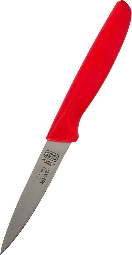 The Kosher Cook Meat Red Kitchen Knife - 4” Steak and Vegetable Knife - Razor Sharp Pointed Tip, Straight Edge - Color Coded Kitchen Tools