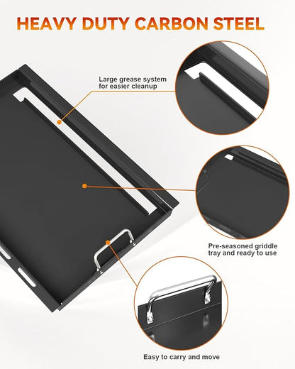 Full Size Griddle Insert for Weber Genesis 300 Series Gas Grills, 7524 Flat Top Grill Griddle Insert with Handles for Weber Genesis E310 E320 S330 EP310 EP320 EP330 CEP-310 Series, Carbon Steel