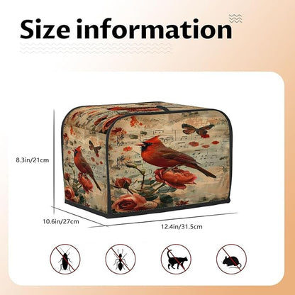 Flower Rose Red Bird Toaster Cover 4 Slice Wide Slot Washable Kitchen Appliance Covers Fingerprint Bread Machine Dust Cover Small Toaster Oven Accessories Covers Bread Maker Bag Women Gift