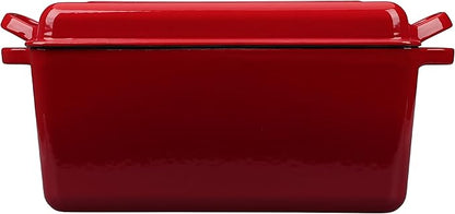 EDGING CASTING Enameled Cast Iron Dutch Oven, Oblong Bread Oven for Sourdough Bread Baking, Baking Pan, Dual Handles, Oven Safe, 4 Quart, Red