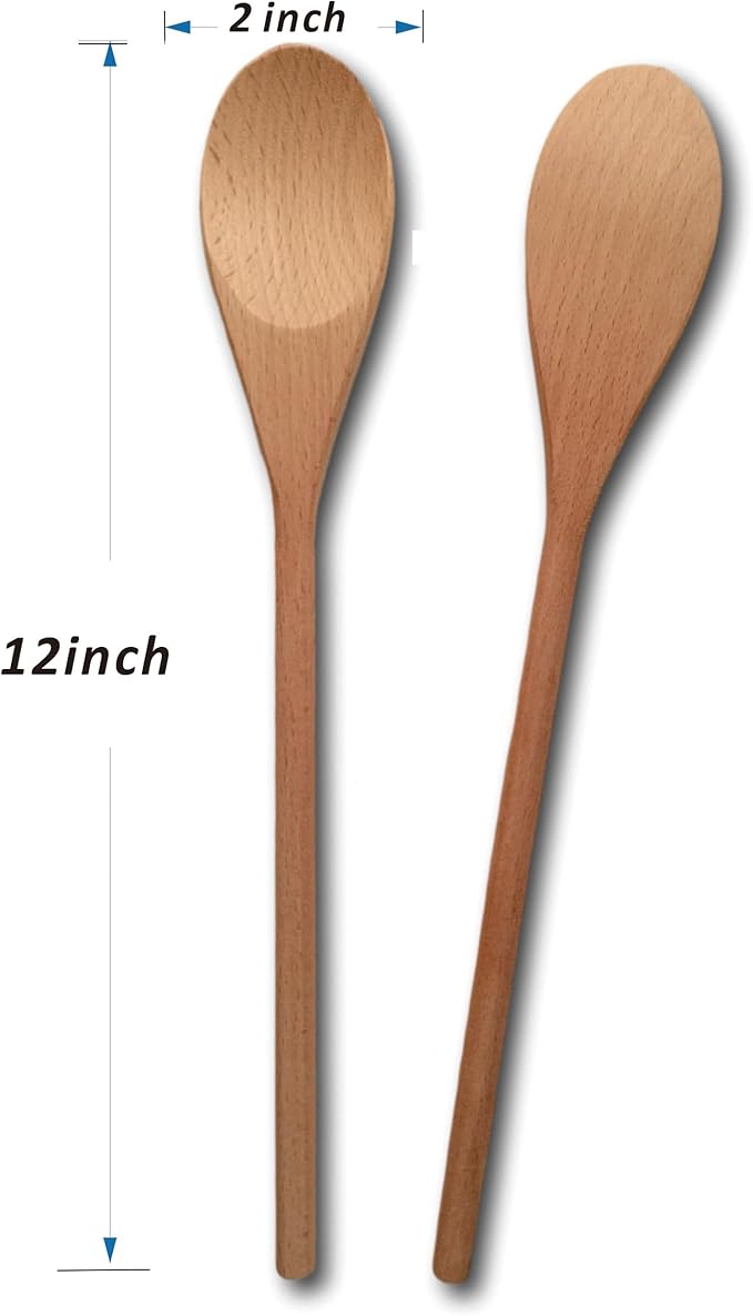 5 PCS Wooden Spoons for Cooking, 12 inch Soup Spoons for Eating, Mixing Stirring Tasting Food, long handle Spoon for Cooking and DIY