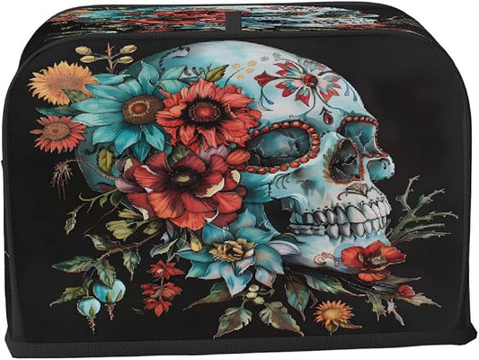 Cool Color Skull Toaster Cover 2 Slice Wide Slot Washable Kitchen Appliance Covers Fingerprint Bread Machine Dust Cover Small Toaster Oven Accessories Covers Bread Maker Bag Women Gift
