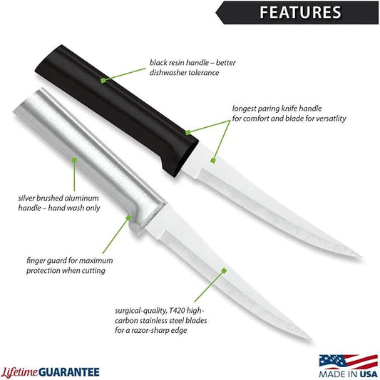 Rada Cutlery Super Parer Knife (W227), 4.38" Stainless Steel Blade, Black Handle, Pack of 6