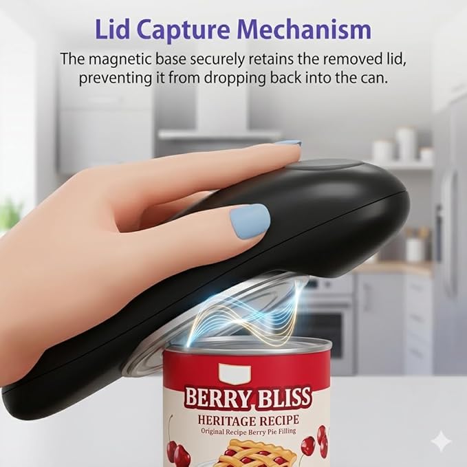 Electric Can Opener, One-Touch Automatic Handheld Can Opener with Smooth Edge, Kitchen Gadget for Seniors with Arthritis,Black