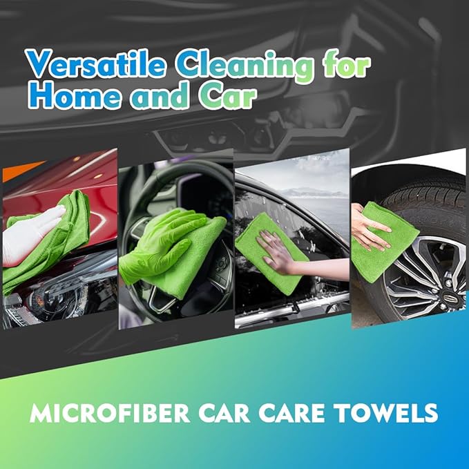 HOMEXCEL Green Microfiber Cleaning Cloth 12 Pack, 12.5 x 12.5 inch Microfiber Towels for Cars, Ultra Absorbent Car Washing Cloth, Lint Free Streak Free Cleaning Rags for Car, Kitchen, and Window