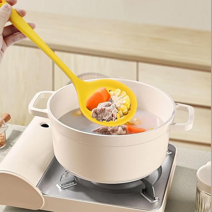 Hordion 1 Pcs Silicone Slotted Spoon, Yellow Strainer Spoon Non Stick Silicone Skimmer Heat Resistant Cooking Spoon