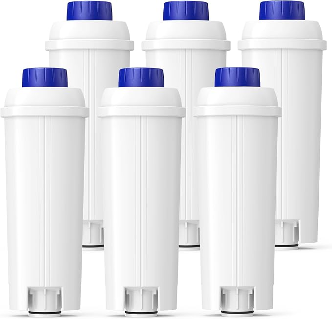 DLSC002 Water Filter Replacement Compatible With Delonghi Coffee Machine Filter Activated Carbon Softener For De'longhi Magnifica evo, Dinamica, Eletta, ECAM, ESAM, ETAM, Bco410/420, Ec680/800, 6 Pack