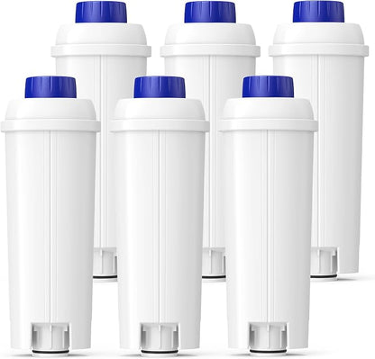 DLSC002 Water Filter Replacement Compatible With Delonghi Coffee Machine Filter Activated Carbon Softener For De'longhi Magnifica evo, Dinamica, Eletta, ECAM, ESAM, ETAM, Bco410/420, Ec680/800, 6 Pack