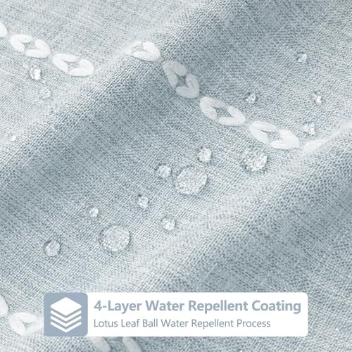 Seenus Boho Chic Shower Curtain Heavyweight with Tassels, 72 x 72 inch Sky Blue Linen Textured Fabric Shower Curtain, Country Farmhouse Striped Bathroom Decor Curtain Water Repellent