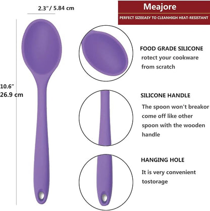 2 Pcs Silicone spoons for cooking heat resistant, Hygienic Design Cooking Utensi Mixing Spoons for Kitchen Cooking Baking Stirring Mixing Tools (Purple)
