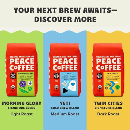 Peace Coffee French Roast, Ground Dark Roast, 12 oz, Pack of 3, Organic Fair Trade, Nutty, Bold Flavor, Shade Grown, Fresh Roasted