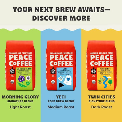 Peace Coffee French Roast Whole Bean Coffee, Dark Roast, 5 lb, Organic Fair Trade, Nutty, Bold Flavor, Shade Grown, Fresh Roasted
