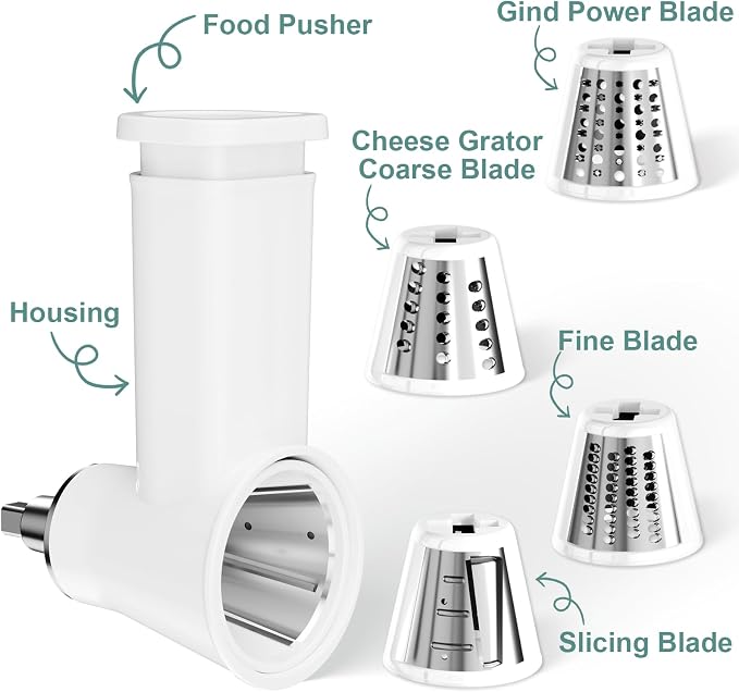 21Pcs Meat Grinder & Cheese Grater Attachment for KitchenAid Stand Mixer, with 4 Grinding Plates, Metal Sausage Stuffer Tubes, 4 Slicer Shredder Attachment, Kitchen Aid Accessories and Attachments