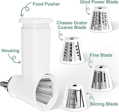 21Pcs Meat Grinder & Cheese Grater Attachment for KitchenAid Stand Mixer, with 4 Grinding Plates, Metal Sausage Stuffer Tubes, 4 Slicer Shredder Attachment, Kitchen Aid Accessories and Attachments